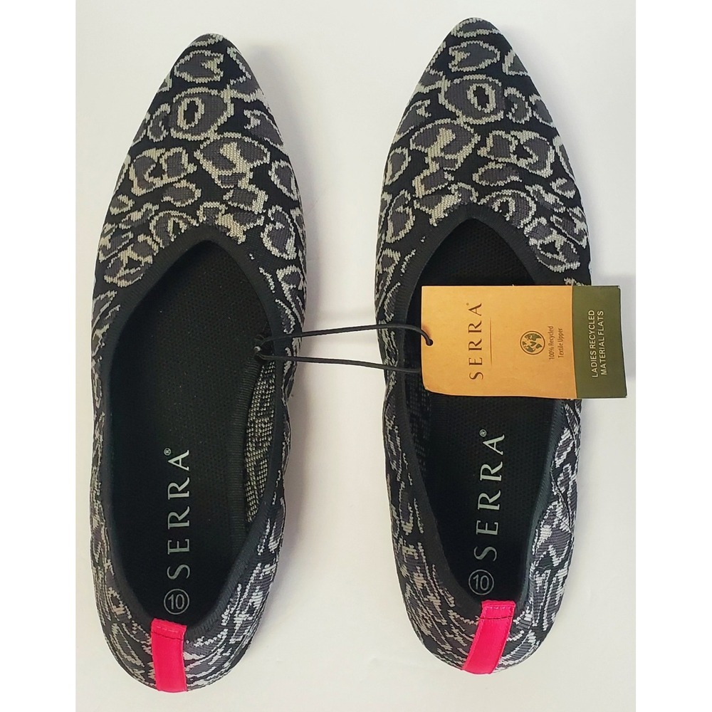 SERRA Shoes Flats 10 Sassy Leopard NWT Point Toe Pink Stripe Black/Gray Slip-Ons - Picture 2 of 10